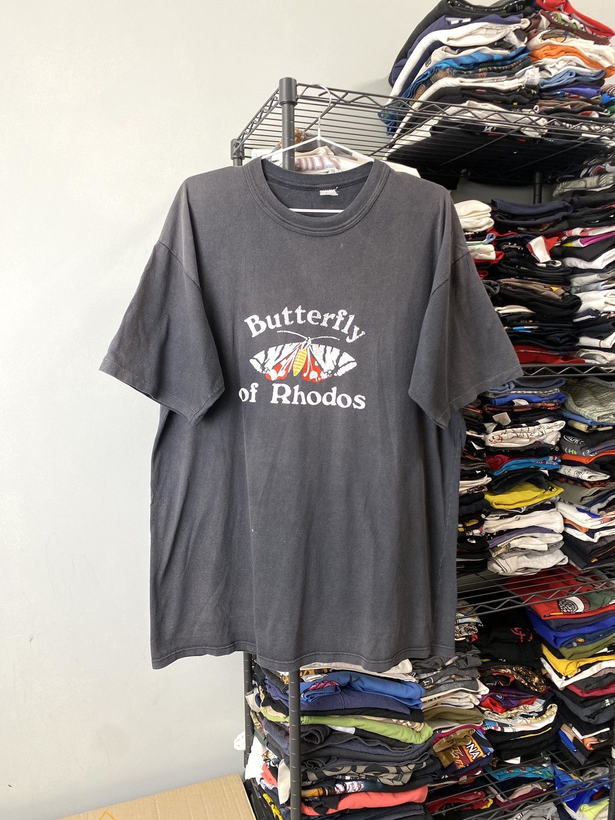 Vintage Vintage 1990’s Butterfly Of Rhodos Sun Faded T Shirt Size US XL / EU 56 / 4 - 1 Thumbnail