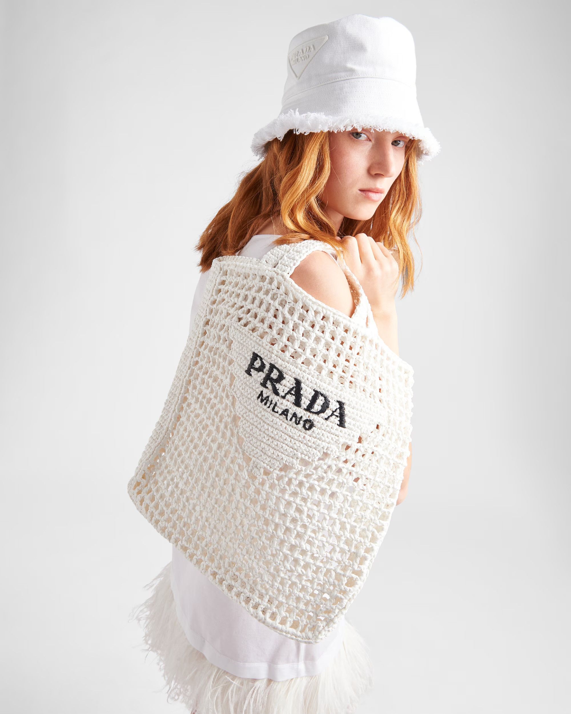 Prada PRADA crochet raffia triangle logo tote bag - lime green Size ONE SIZE - 15 Thumbnail
