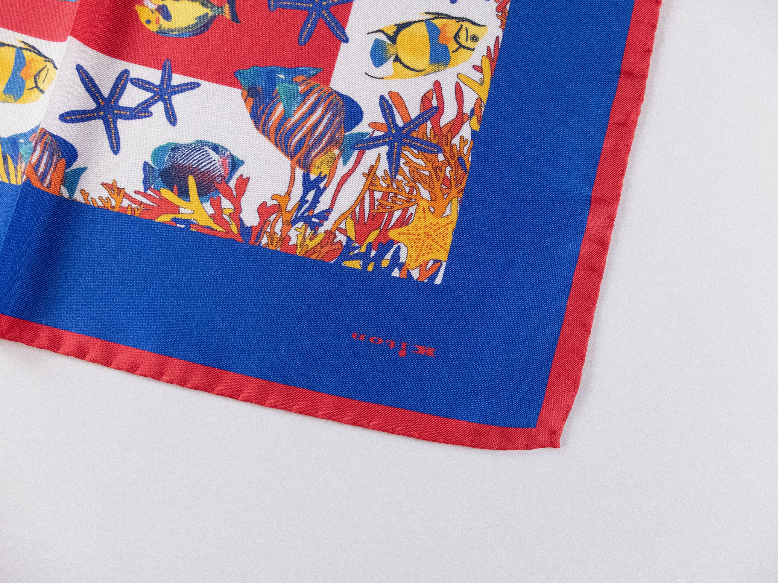 Kiton KITON Napoli blue red fish starfish print silk pocket square Size ONE SIZE - 2 Thumbnail