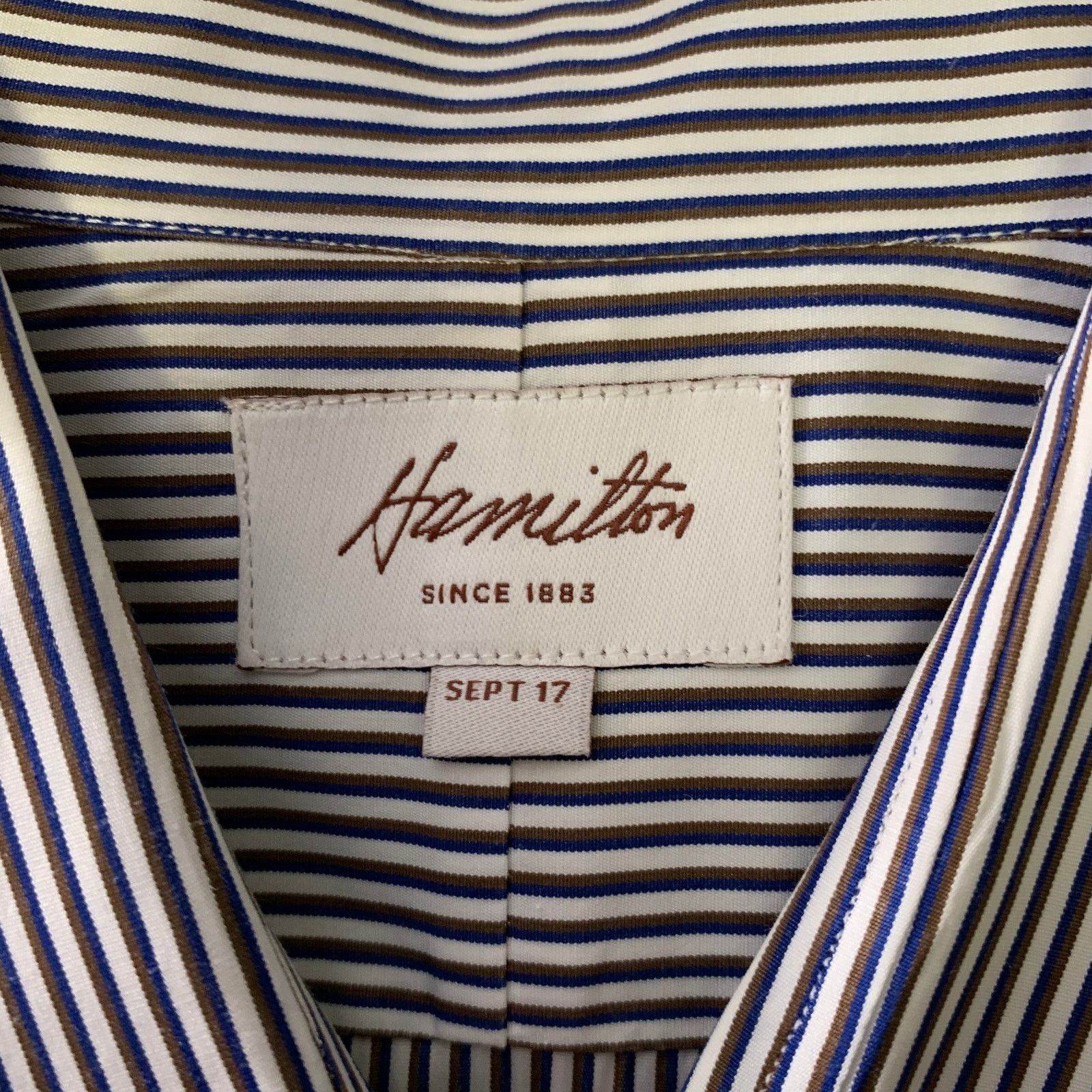 Hamilton Size S Off White Blue & Brown Stripe Cotton LS Shirt Size US M / EU 48-50 / 2 - 4 Thumbnail