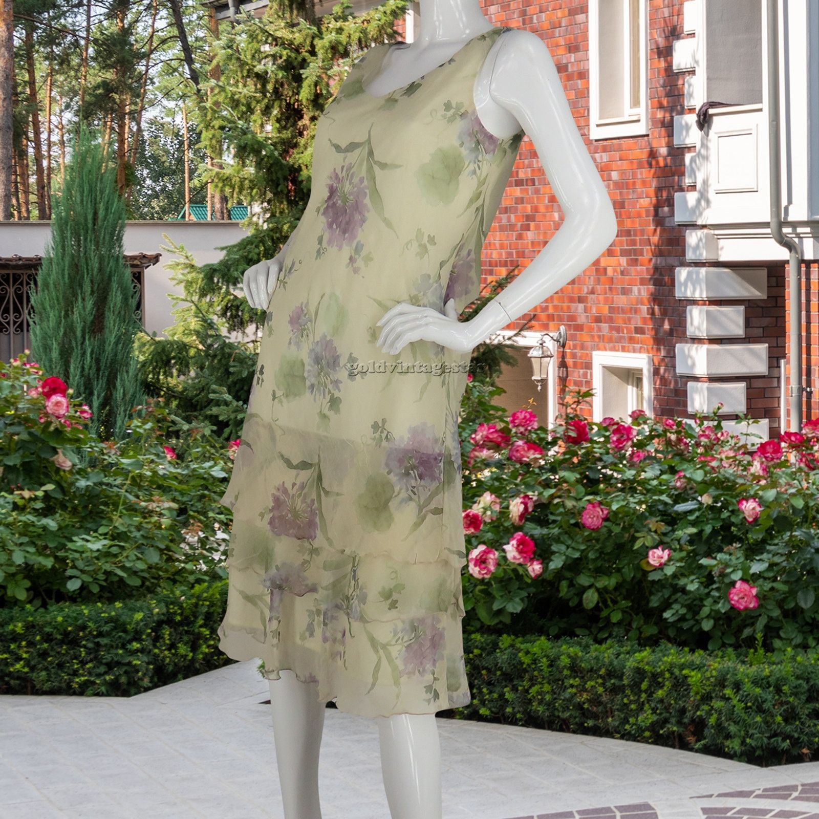 Vintage Ursula of Switzerland Chiffon Flower Print Formal Dress USA Size M / US 6-8 / IT 42-44 - 2 Thumbnail