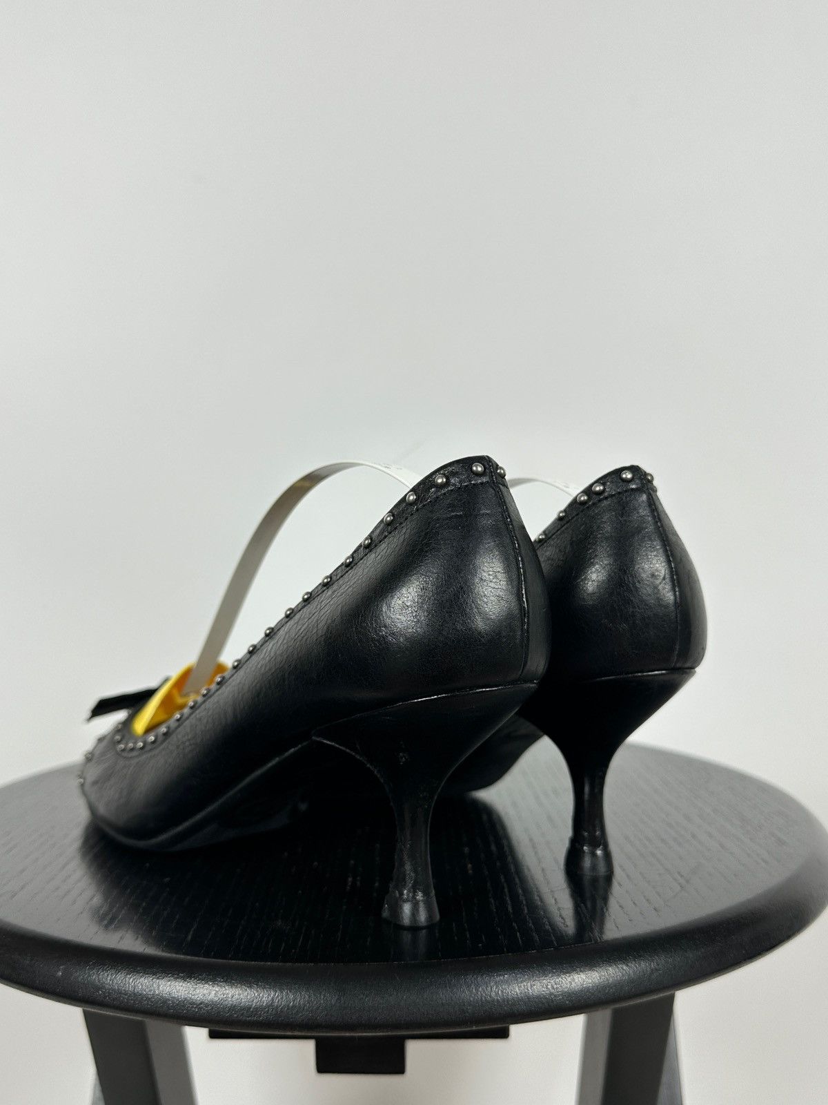Prada Prada Black Leather Studded Bow Kitten Heels Pumps Size US 9 / IT 39 - 6 Thumbnail