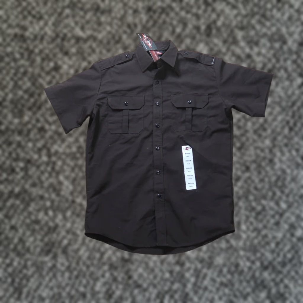 Vintage TRU-SPEC Dress Shirt Short Sleeve Brown Men's Medium New 1016003 Button-Up Breathable Lightweight Pockets Casual Business Workwear Regular Size 40R - 1 Thumbnail