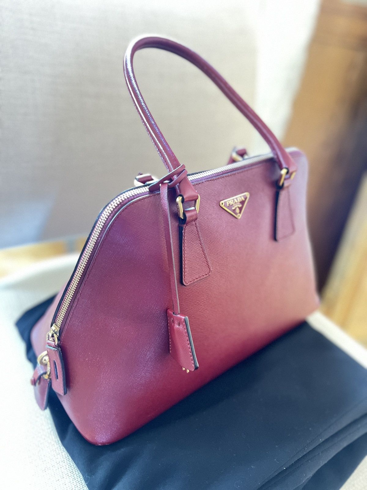 Prada Prada Burgundy Red Saffiano Handle Bag Size ONE SIZE - 2 Thumbnail