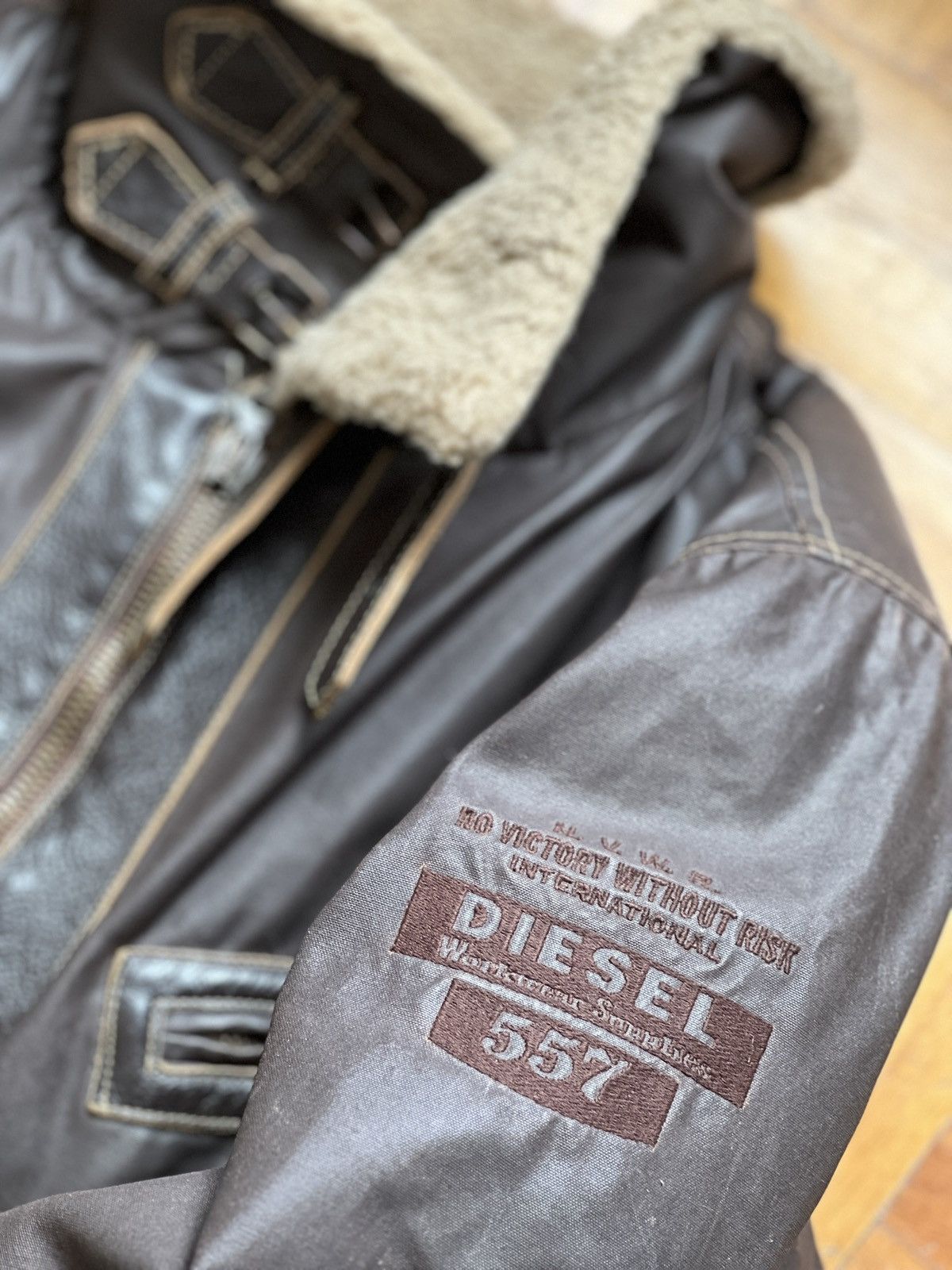 Diesel × Japanese Brand × Vintage Diesel DMB 1955 Vintage Waxed Cotton & Shearling Jacket Size US XL / EU 56 / 4 - 16 Thumbnail