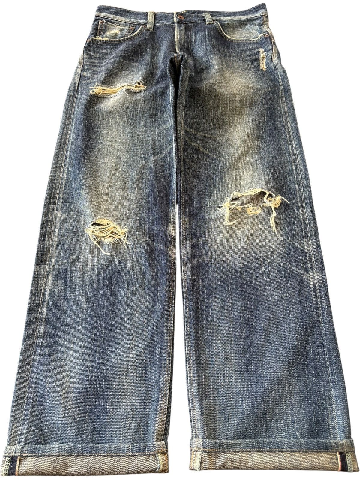 Edwin Vintage Edwin 505 Selvedge Distressed Baggy Heavy Jeans Size US 33 - 1 Thumbnail