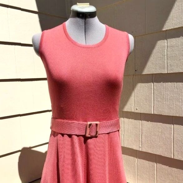 Pinko VINTAGE 70s Pink Stretch Knit Dress MOD Fit & Flare Party Dress Disco Shirt? Size S / US 4 / IT 40 - 3 Thumbnail