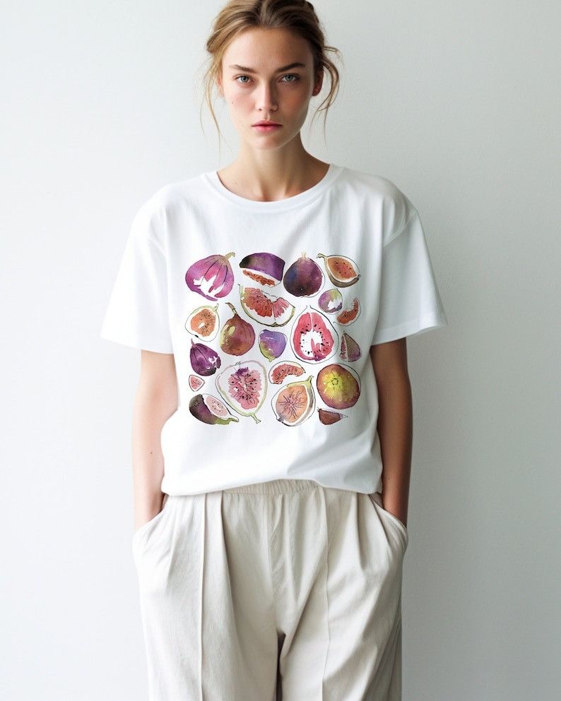 Designer Figs T-Shirt, Vintage Graphic Fruit Shirt Size L / US 10 / IT 46 - 1 Thumbnail