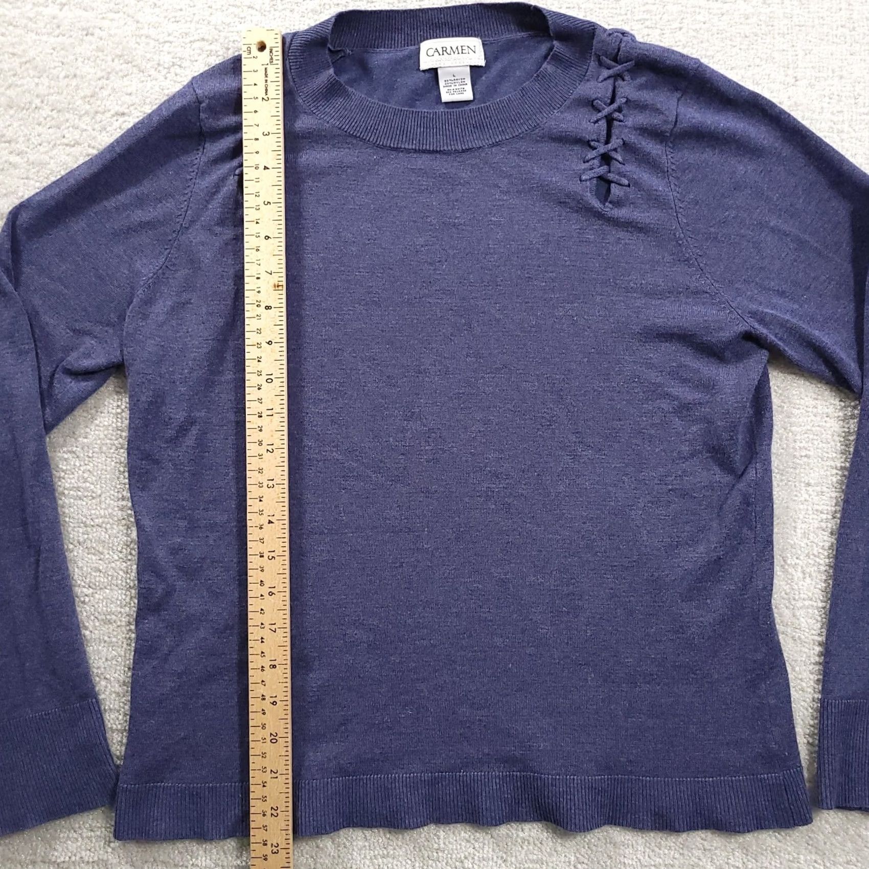 Vintage Carmen Marc Valvo Sweater Top Womens Large Blue Crewneck Lace Up Shoulders Knit Pullover Size L / US 10 / IT 46 - 5 Thumbnail