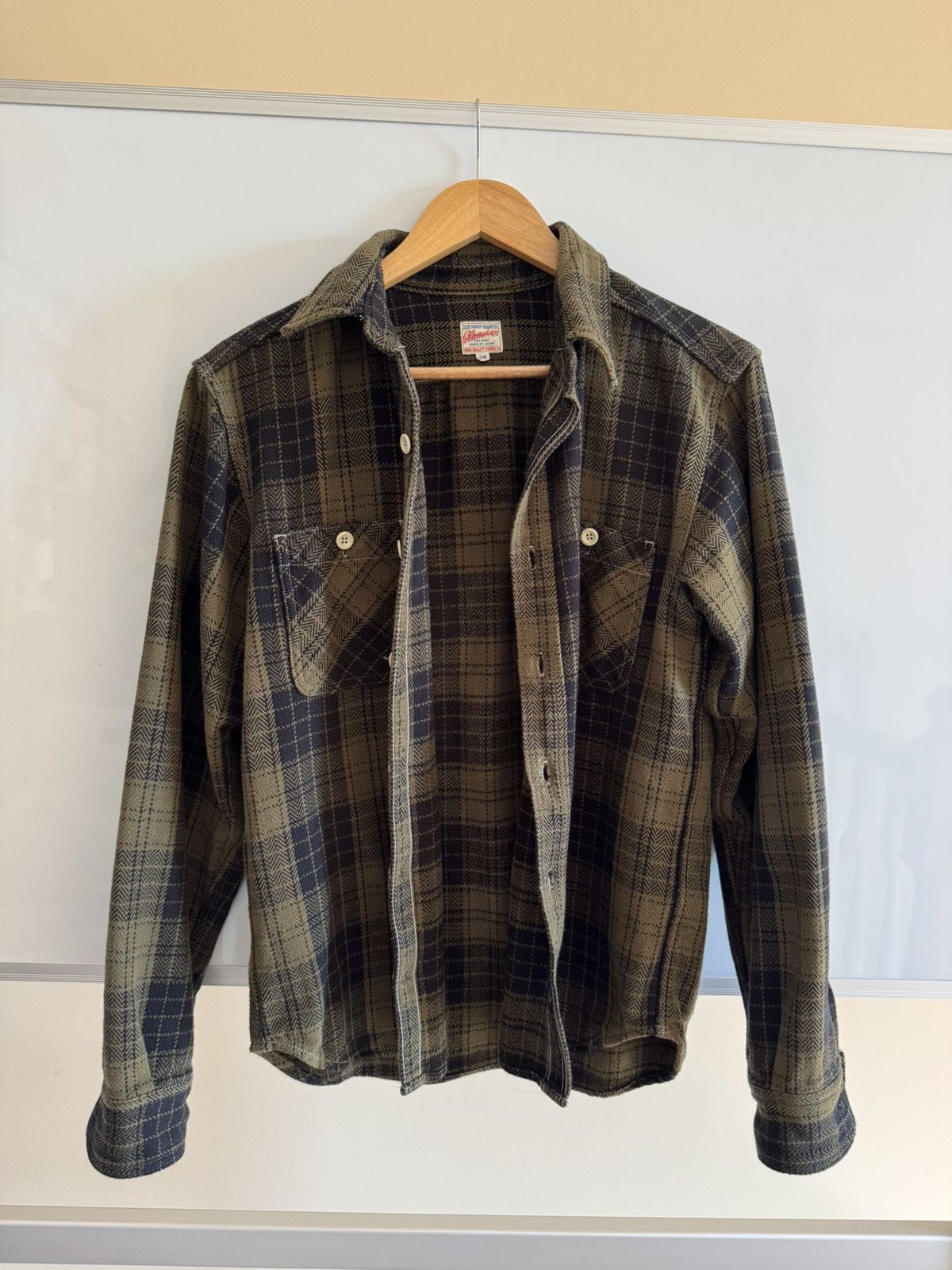 Momotaro Jeans Momotaro Herringbone Check Flannel Shirt (Olive)- 38 Size US S / EU 44-46 / 1 - 3 Thumbnail