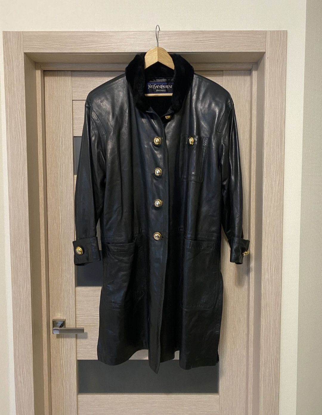 image of Vintage x YVES Saint Laurent YSL 80's Fur Leather Coat in Black, Women's (Size Medium)