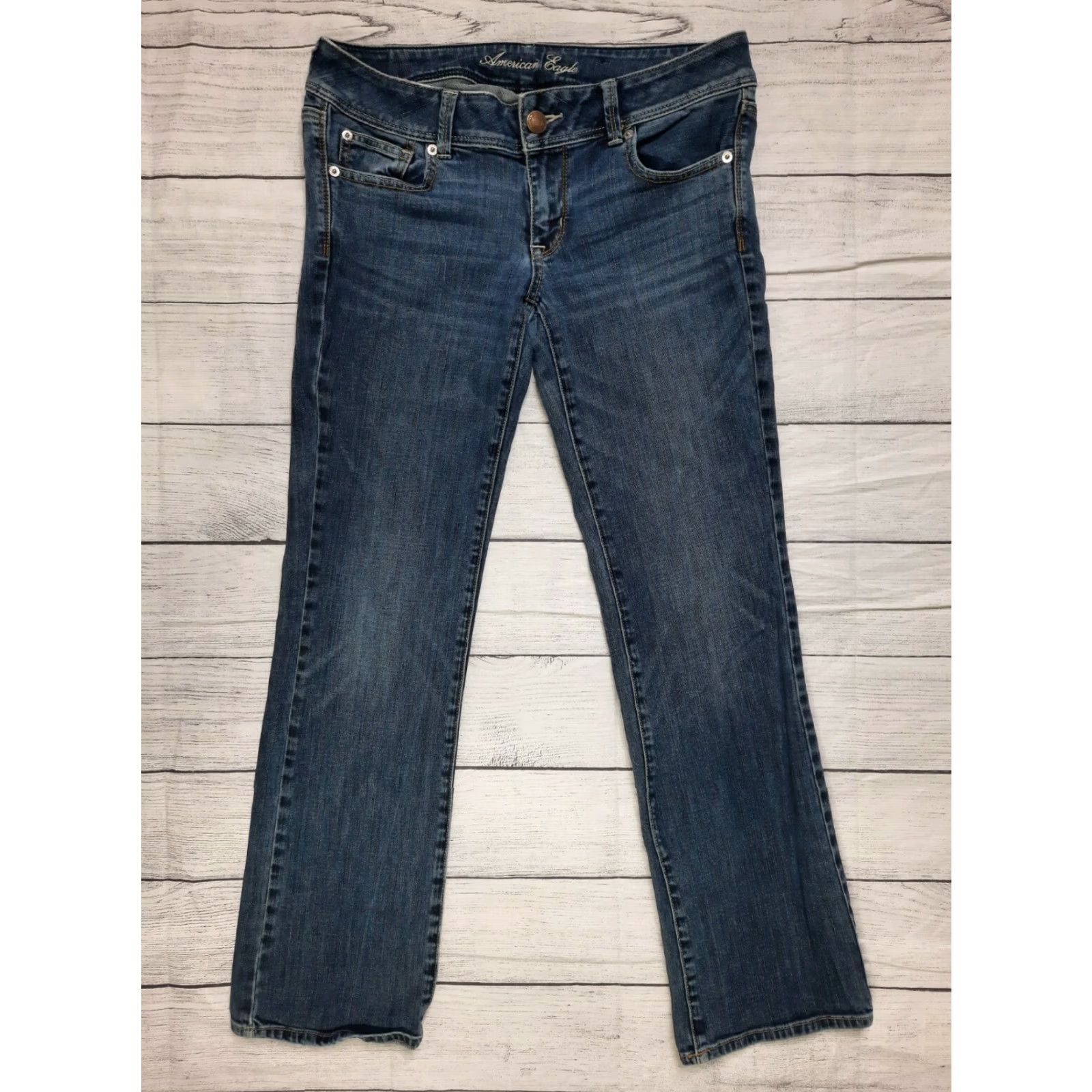 American Eagle Outfitters VINTAGE American Eagle Outfitters Women Jeans 8 Slim Bootcut Stretch Low Rise Faded Black 32W 30L Womens Jeans Size 30" / US 8 / IT 44 - 5 Thumbnail