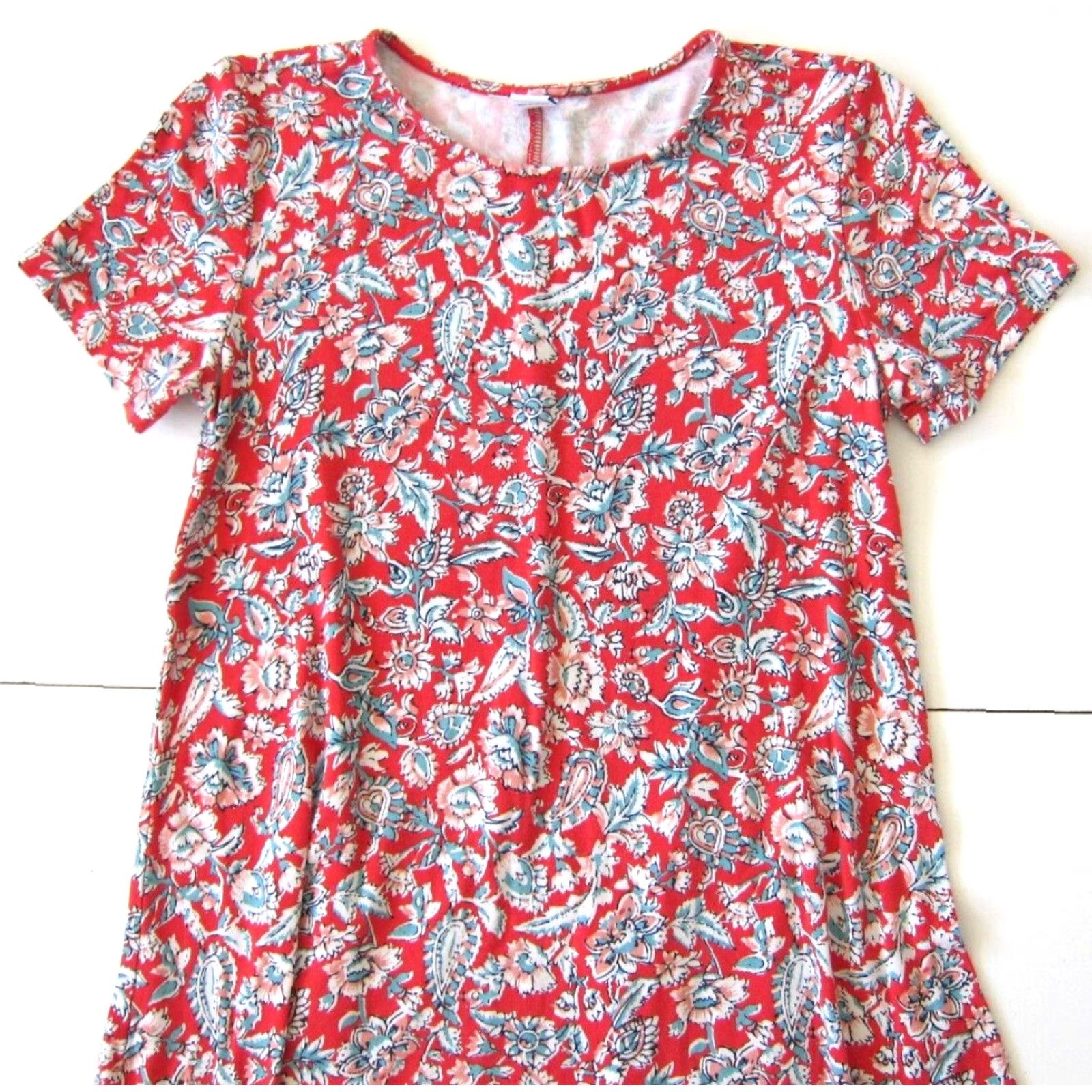 Old Navy VINTAGE Old Navy Red Floral Short Sleeve Shift Tunic A-Line Dress XS Size 26" / US 2 / IT 38 - 5 Thumbnail