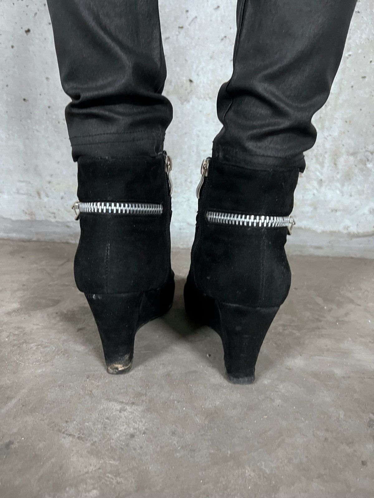 Vintage Double Zip Vintage Asymmetrical Zip Avant Garde Wedge Boots Size US 7 / IT 37 - 3 Thumbnail