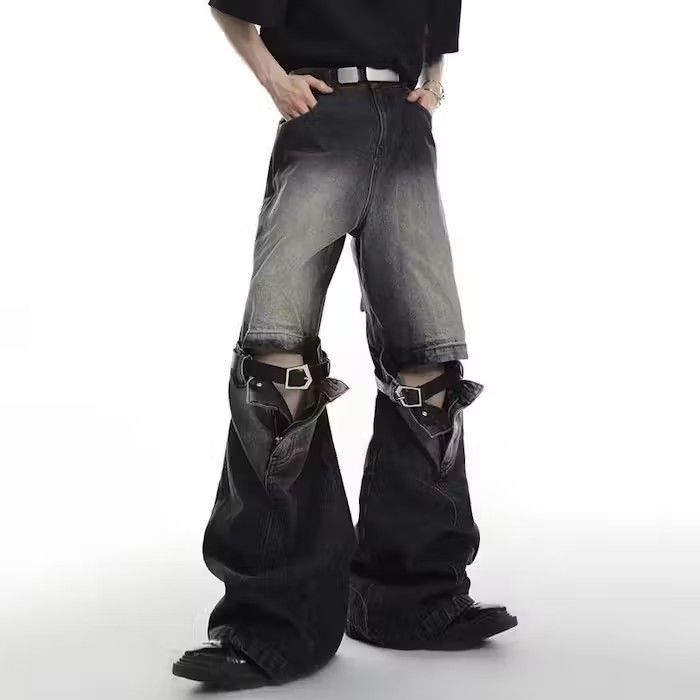 image of Bell-Bottomed Jeans Wide Legs Straight With A Joint Punk in Black, Men's (Size 30)