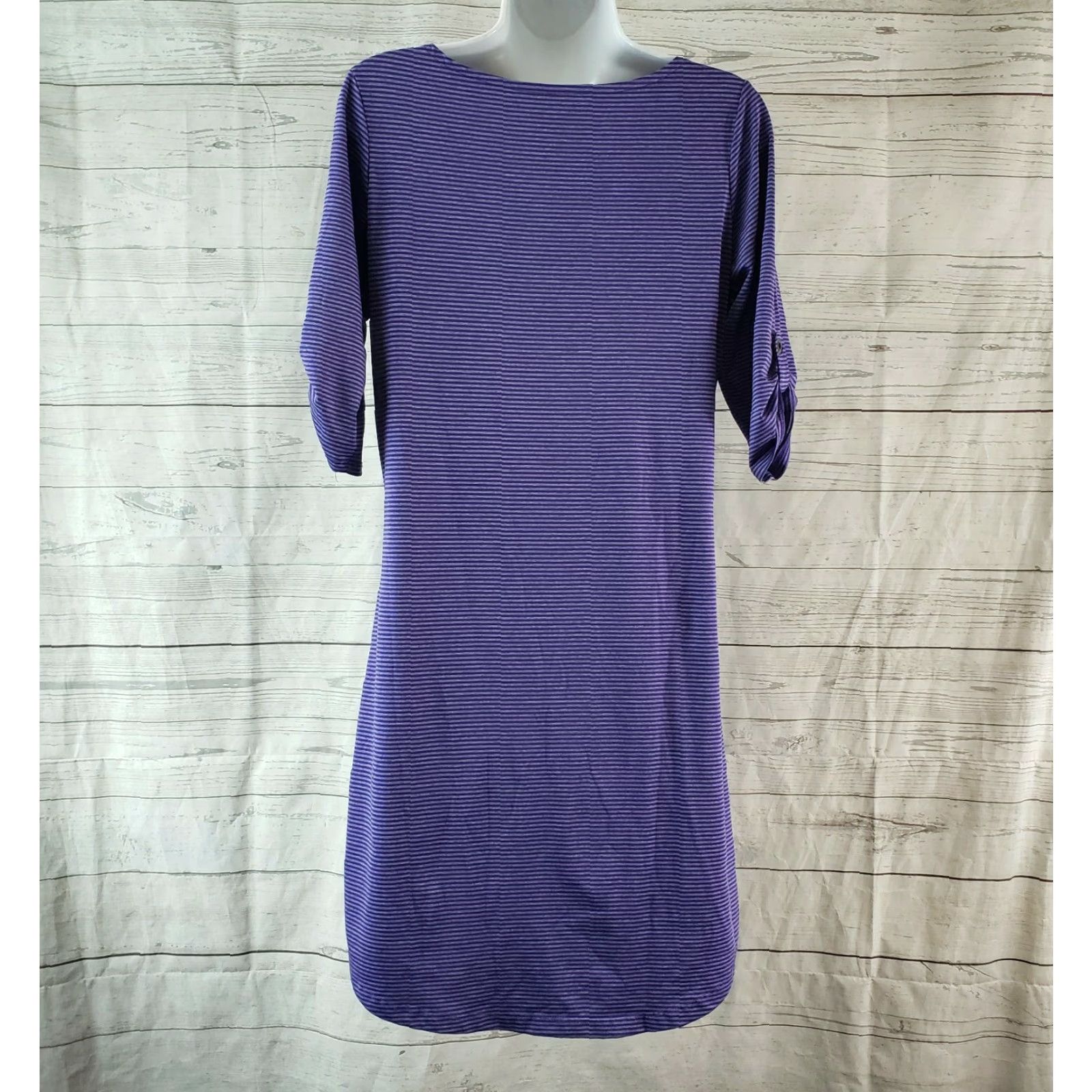 Vintage Soybu Dress Sz Medium Purple Striped Tabbed Half Sleeves Womens Size M / US 6-8 / IT 42-44 - 4 Thumbnail