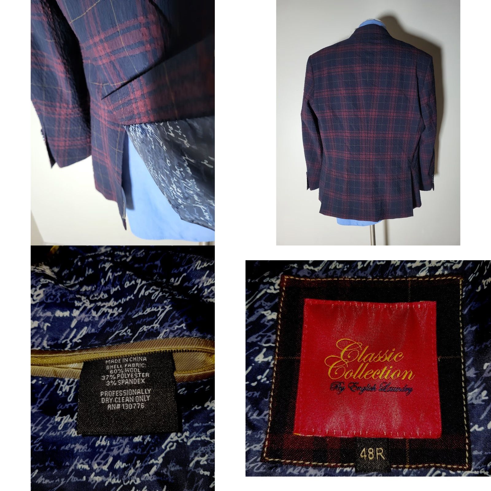 English Laundry English Laundry 48R Blazer Jacket Sport Coat Notch Lapel Plaid Wool Polyester Seersucker Stretch 2-Button Double-Vented Regular Fit Multicolor Size 48R - 8 Thumbnail