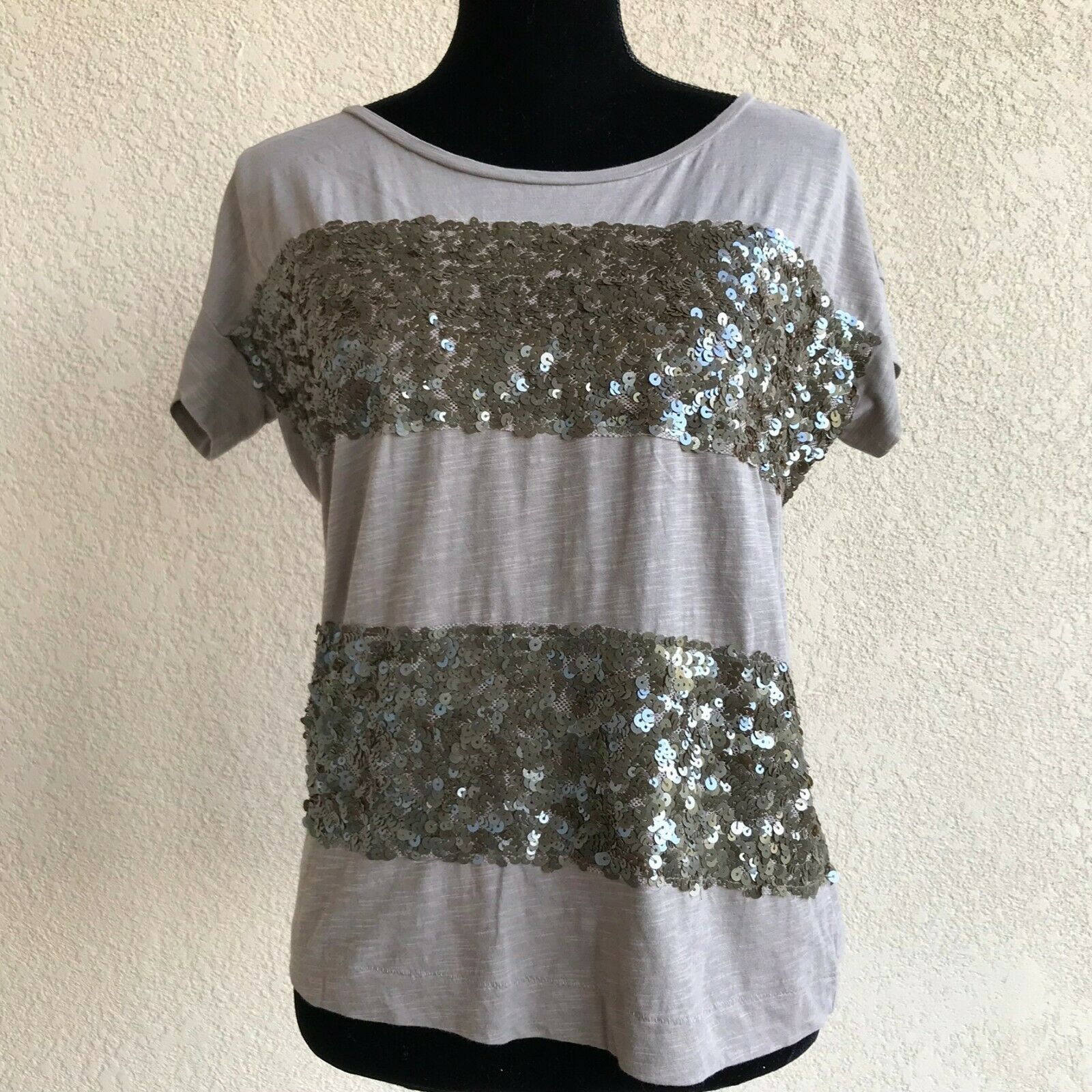 Loft LOFT Light Gray Sequined Striped Short Sleeve Top NEW Small Size S / US 4 / IT 40 - 6 Thumbnail