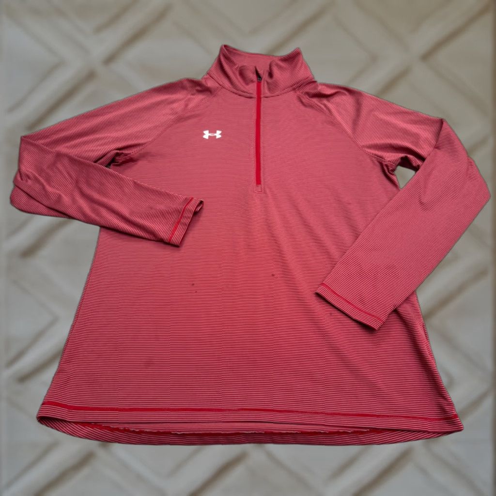 Under Armour Under Armour HeatGear Jacket Shirt Mens L Red Striped 1/4 Zip Loose Fit All Seasons Breathable Mid-Length CrossFit Hiking Sports Athleisure Size US L / EU 52-54 / 3 - 1 Thumbnail