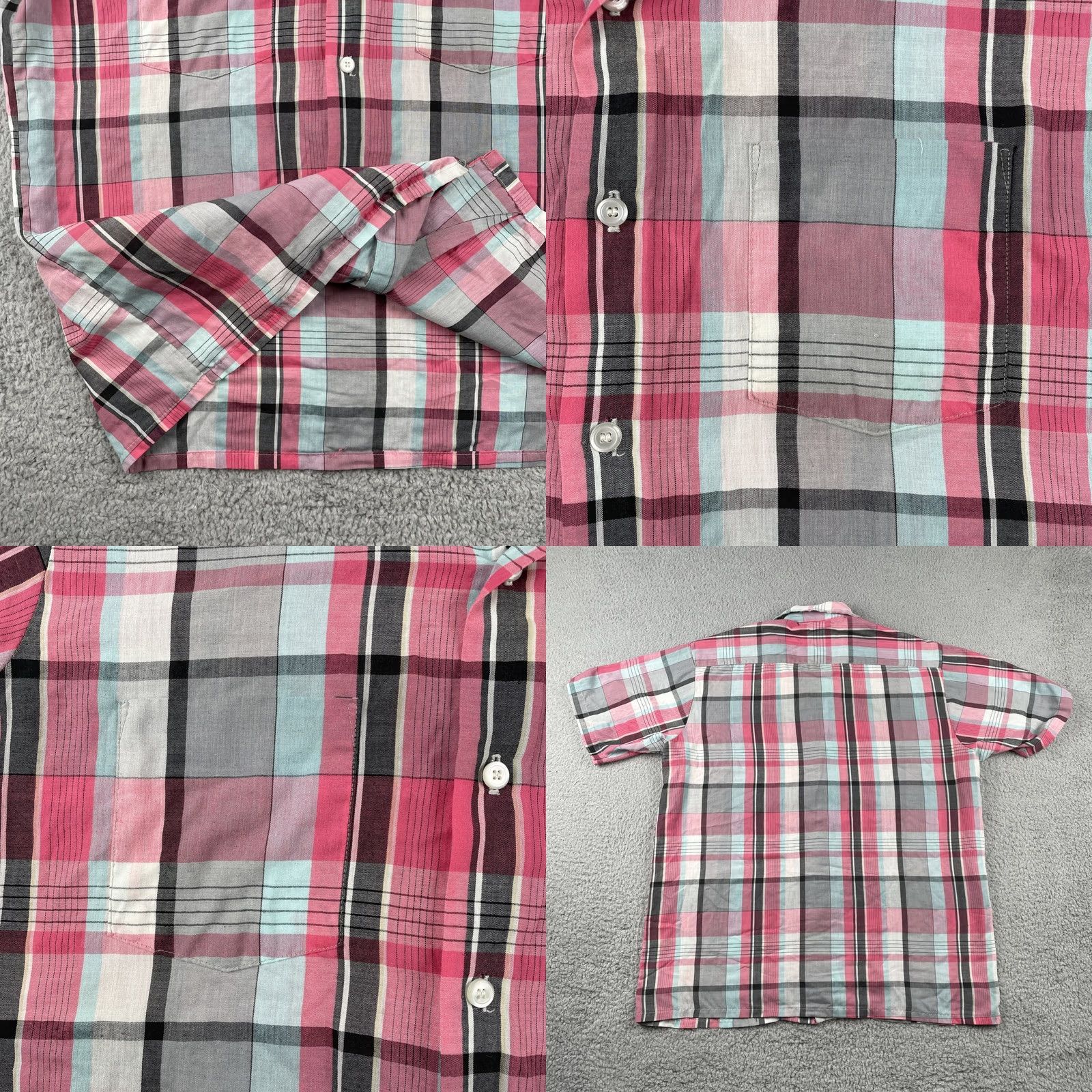 Vintage VINTAGE Golden Key Shirt Button-Up Plaid Short Sleeve Blue Pink USA Mens Large Shirt Size US L / EU 52-54 / 3 - 8 Thumbnail