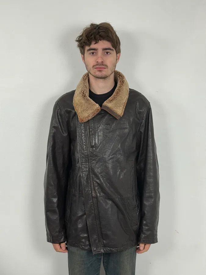 Emporio Armani AW2008 Emporio Armani Brown Avant-Garde Fur Collar Leather Jacket Size US L / EU 52-54 / 3 - 3 Thumbnail