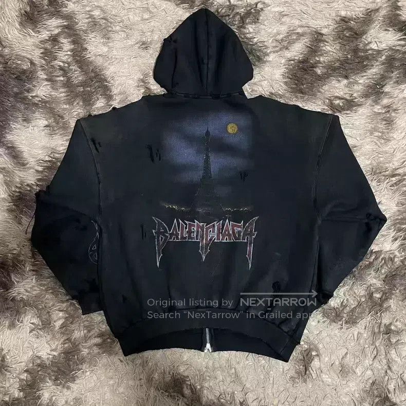 Balenciaga Balenciaga Mud Dye Destroyed Iron Tower Zip-Up Sweatshirt Size US M / EU 48-50 / 2 - 1 Thumbnail