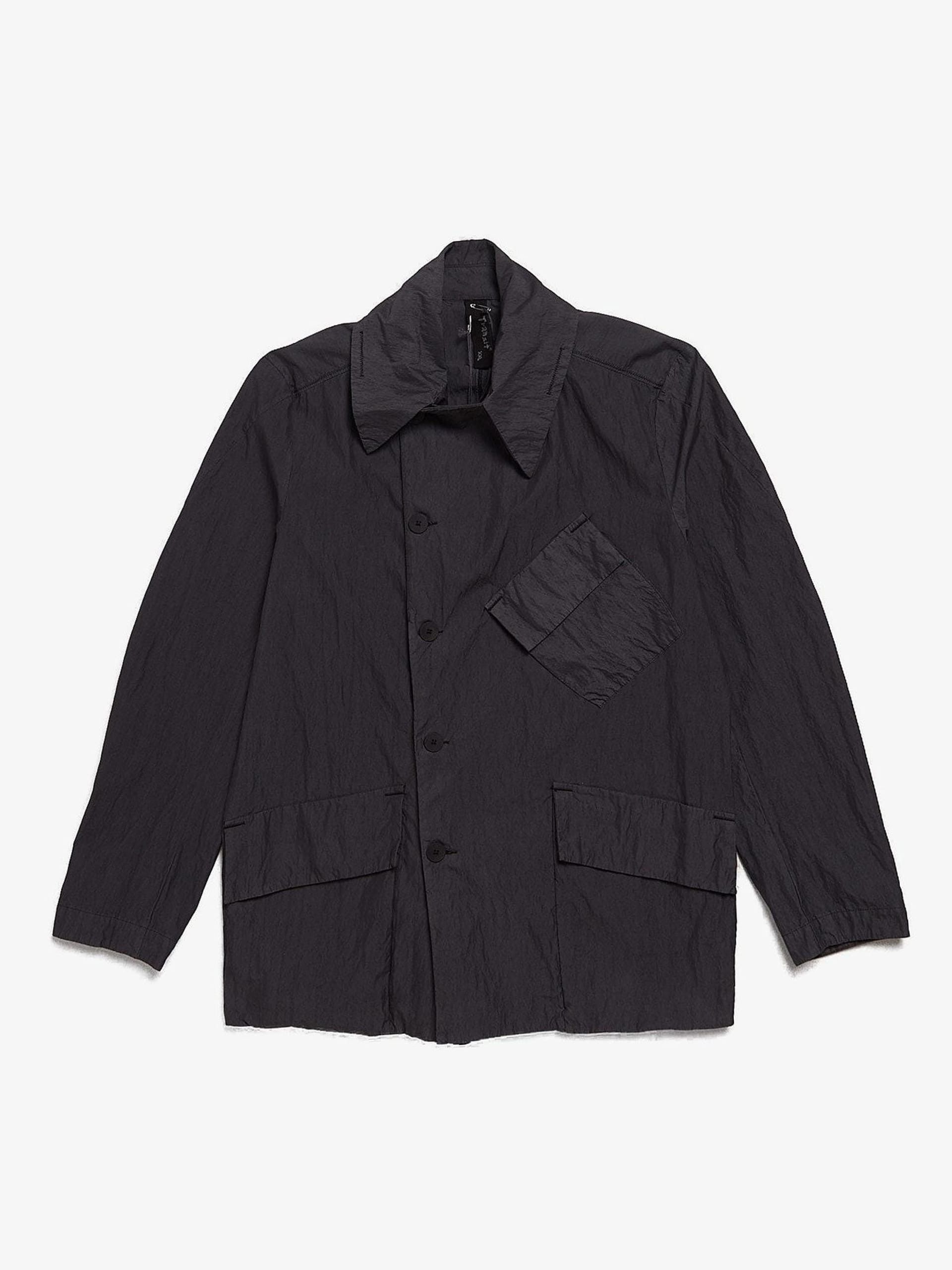 image of Transit Gray Buttoned Pocket Detailed Cotton Windbreaker in Grey, Men's (Size 2XL)