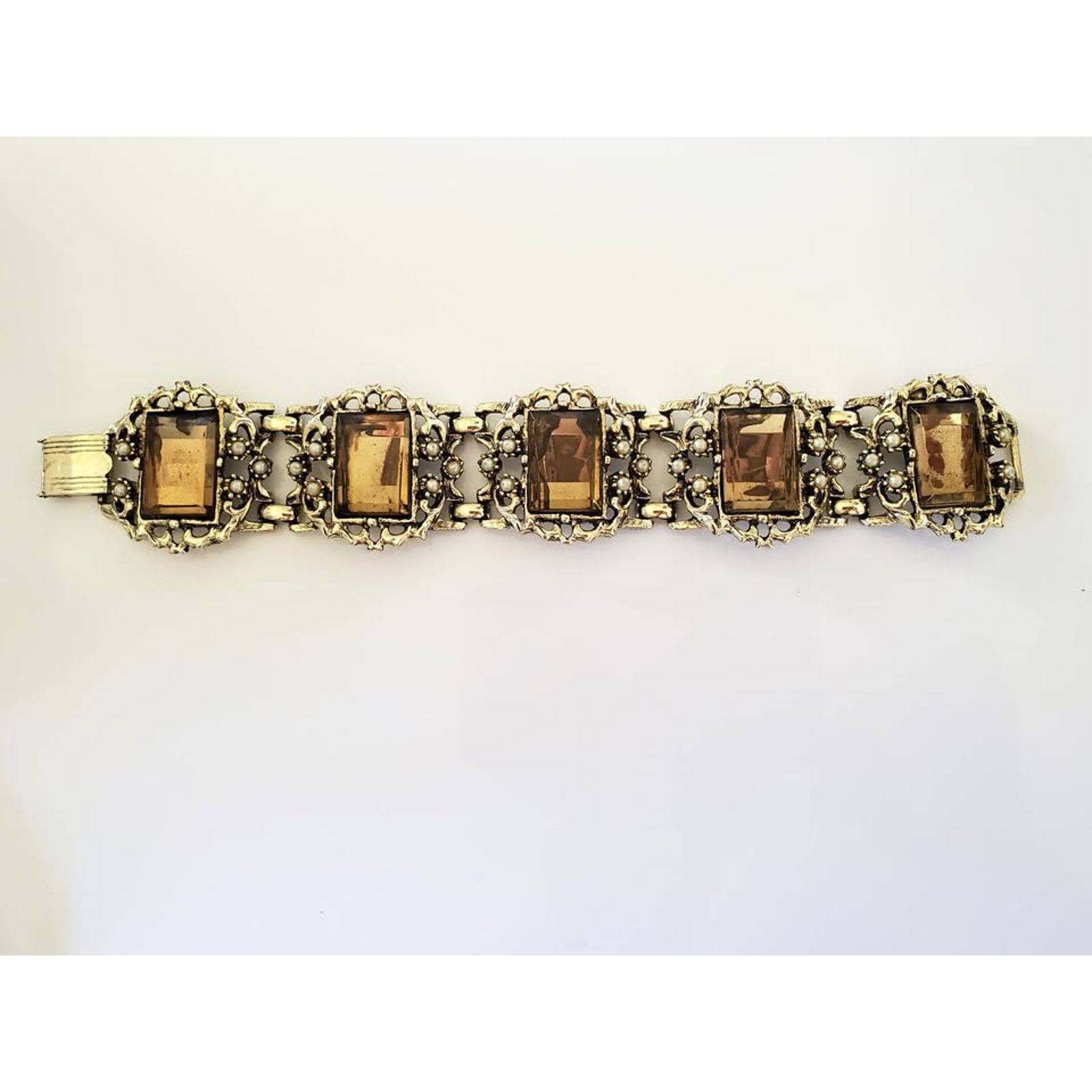 Other Vintage 1960s Unsigned Selro Faux Amber and Pearl Bracelet Size ONE SIZE - 2 Thumbnail
