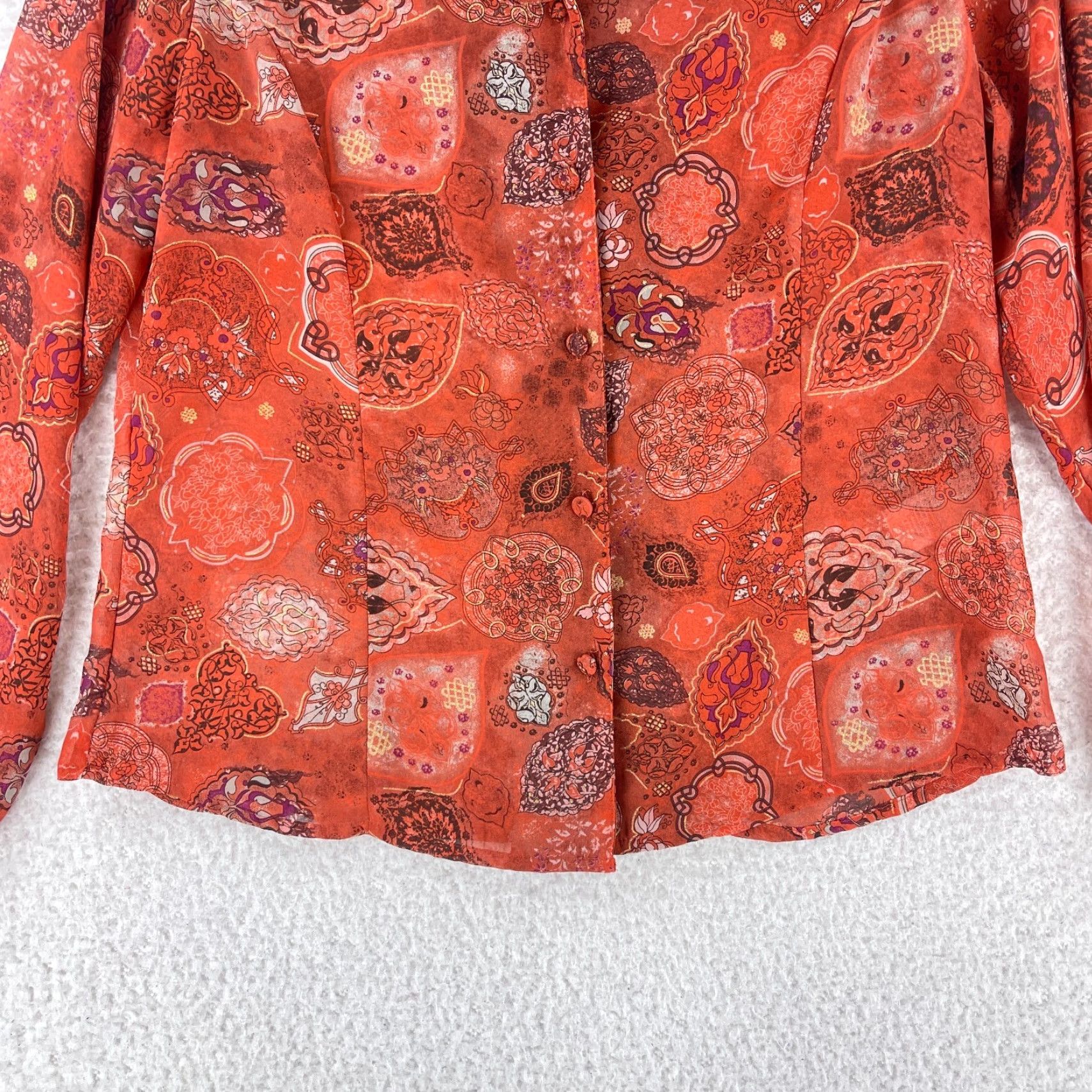 Vintage Christopher & Banks Shirt Womens Small Orange Paisley Sheer Chiffon Button-Front Size S / US 4 / IT 40 - 7 Thumbnail