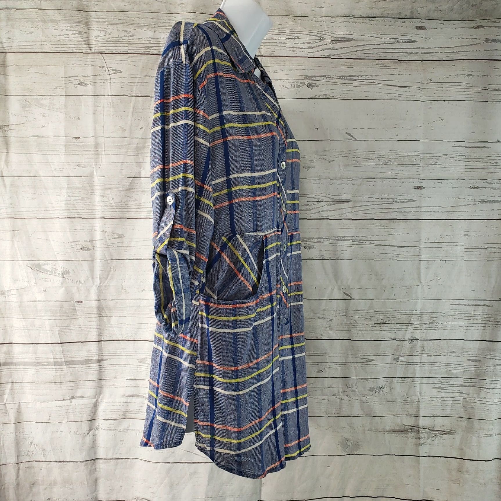 Vintage Plenty by Tracy Reese Womens Tunic Top Sz S Plaid Blue Yellow Long Sleeve Collared Casual Blouse Size S / US 4 / IT 40 - 3 Thumbnail