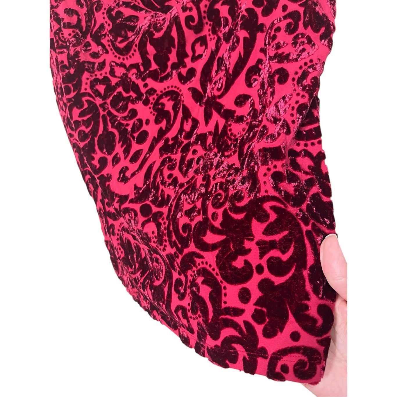 Other Vintage Karen Kane 90s Red Velvet Short Sleeve Top Size L Size L / US 10 / IT 46 - 2 Thumbnail