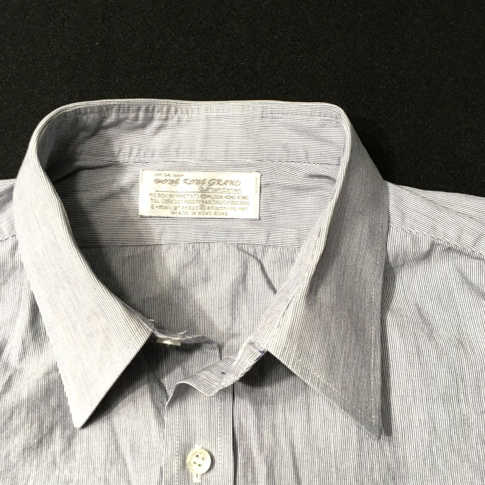 Vintage HONG KONG GRAND Dress Shirt Long Sleeve Gray Size L Cotton Striped Button Collar Mens Regular Modern Classic Size 42R - 2 Thumbnail