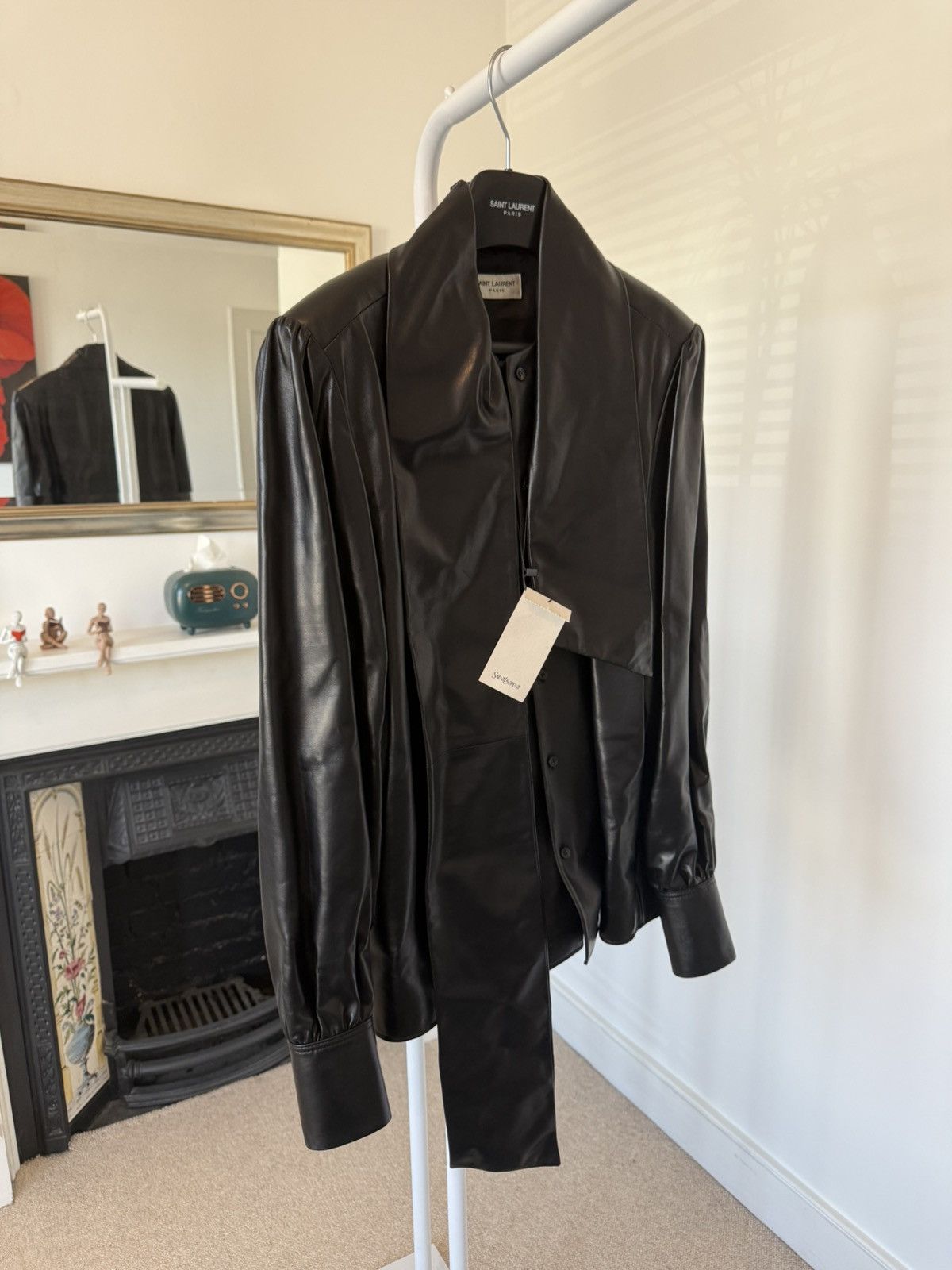 Saint Laurent Paris FW23 Saint Laurent Leather Lavalliere-Neck London Blouse Size US S / EU 44-46 / 1 - 6 Thumbnail