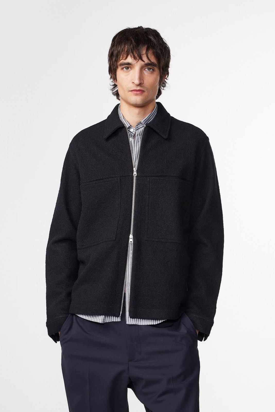 NN07 NN07 Isak 6398 Boiled Wool Overshirt Black Jacket Size L Size US L / EU 52-54 / 3 - 7 Thumbnail