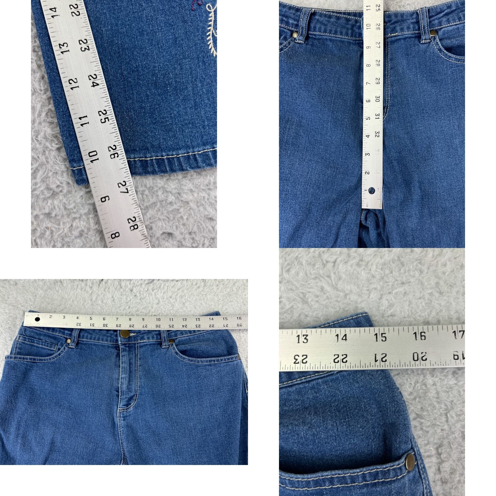 Denime Bedford Fair Jeans Women 10P Blue Denim Embroidered Paisley Floral Cotton Women Size 32" / US 10 / IT 46 - 9 Thumbnail
