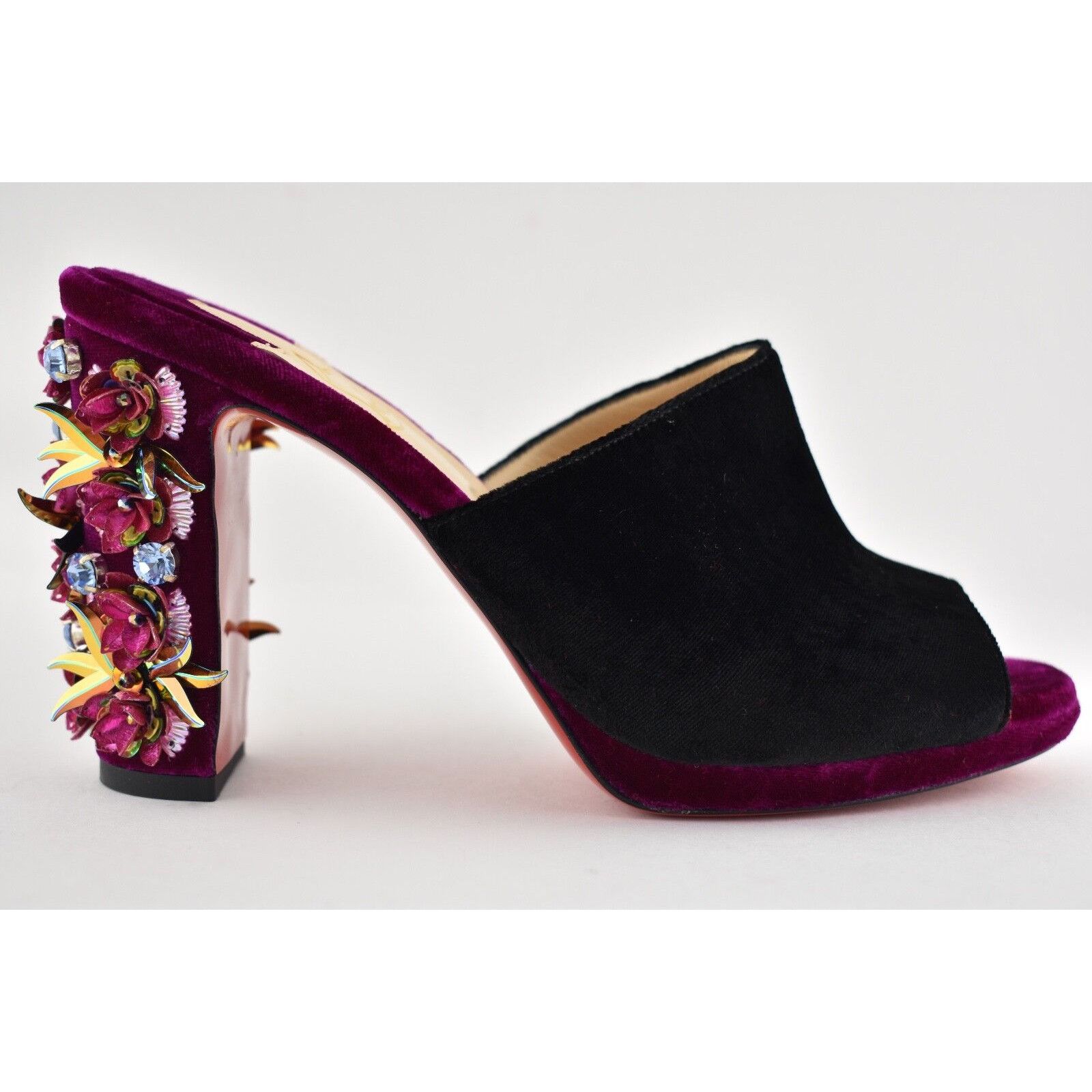 Christian Louboutin Donaflor 100 Black Velvet Figue Sandal Mule Heel Pump 36 Size US 6 / IT 36 - 2 Thumbnail
