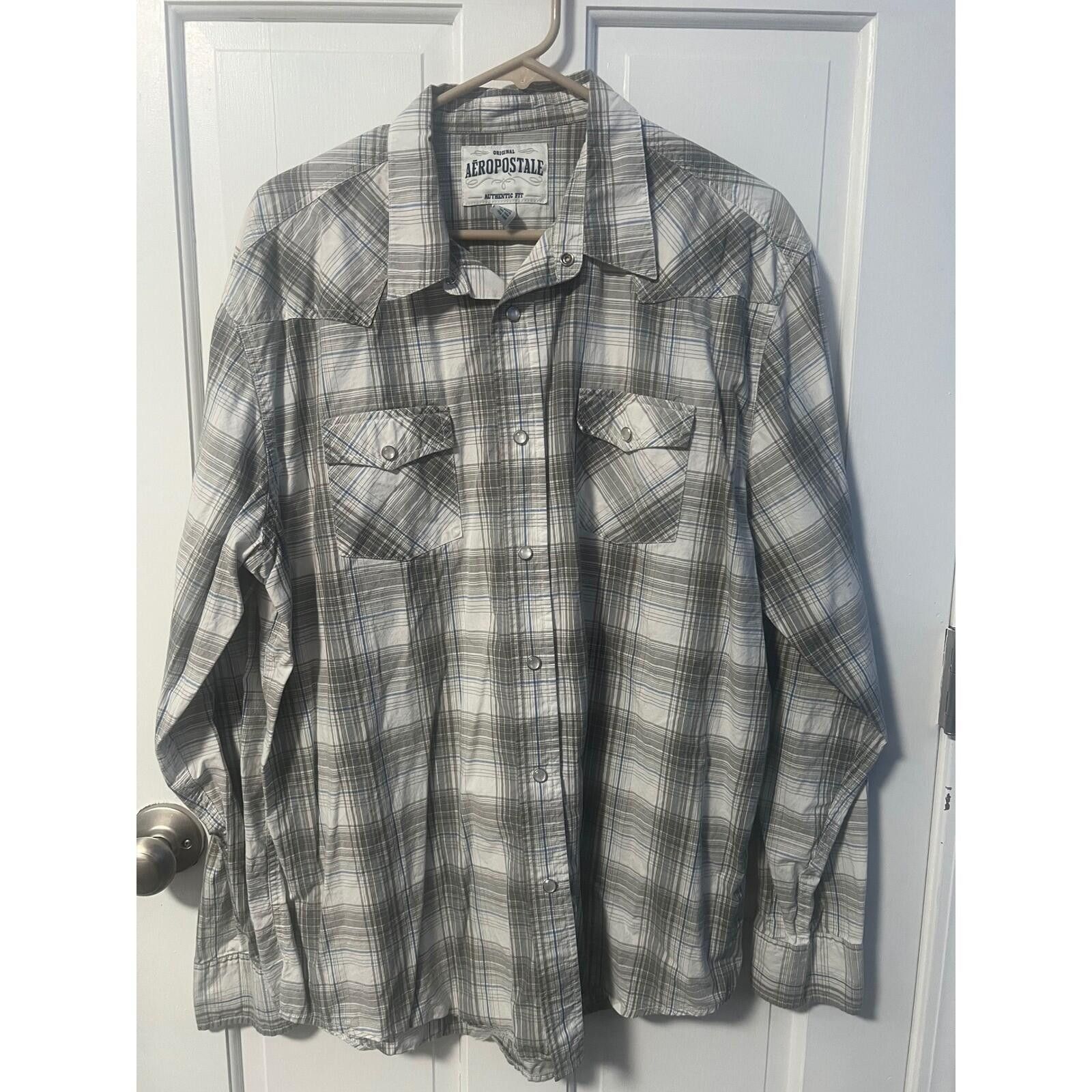Aeropostale Aeropostale Western Shirt Mens XL Grey Plaid Pearl Snap Size US XL / EU 56 / 4 - 2 Thumbnail
