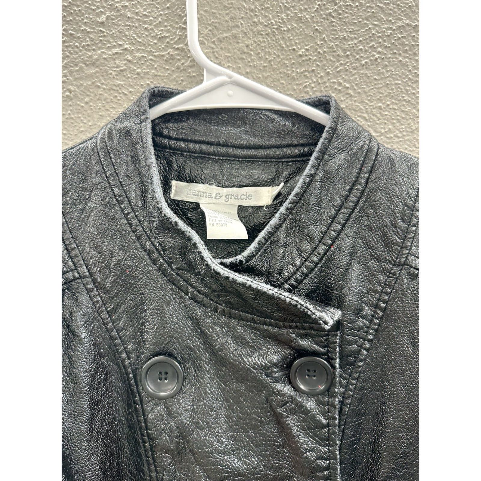 Doublet Hanna & Gracie Womens Jacket Size 6 Black Faux Leather Double Breasted Jacket Women's Black Faux Leather Size 6 90s Classic Size M / US 6-8 / IT 42-44 - 3 Thumbnail