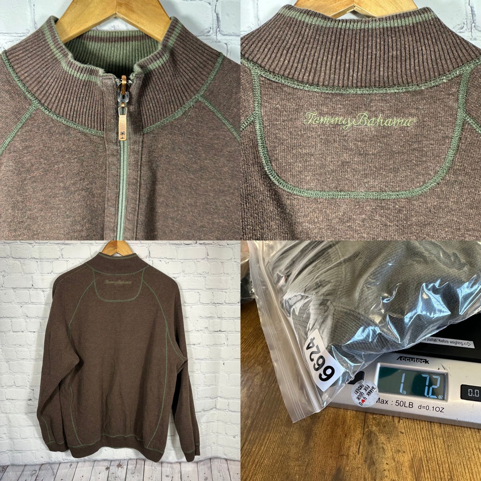 Tommy Bahama Tommy Bahama Sweater Mens L Green Brown Reversible Full Zip Mock Neck Marlin Logo Size US L / EU 52-54 / 3 - 8 Thumbnail
