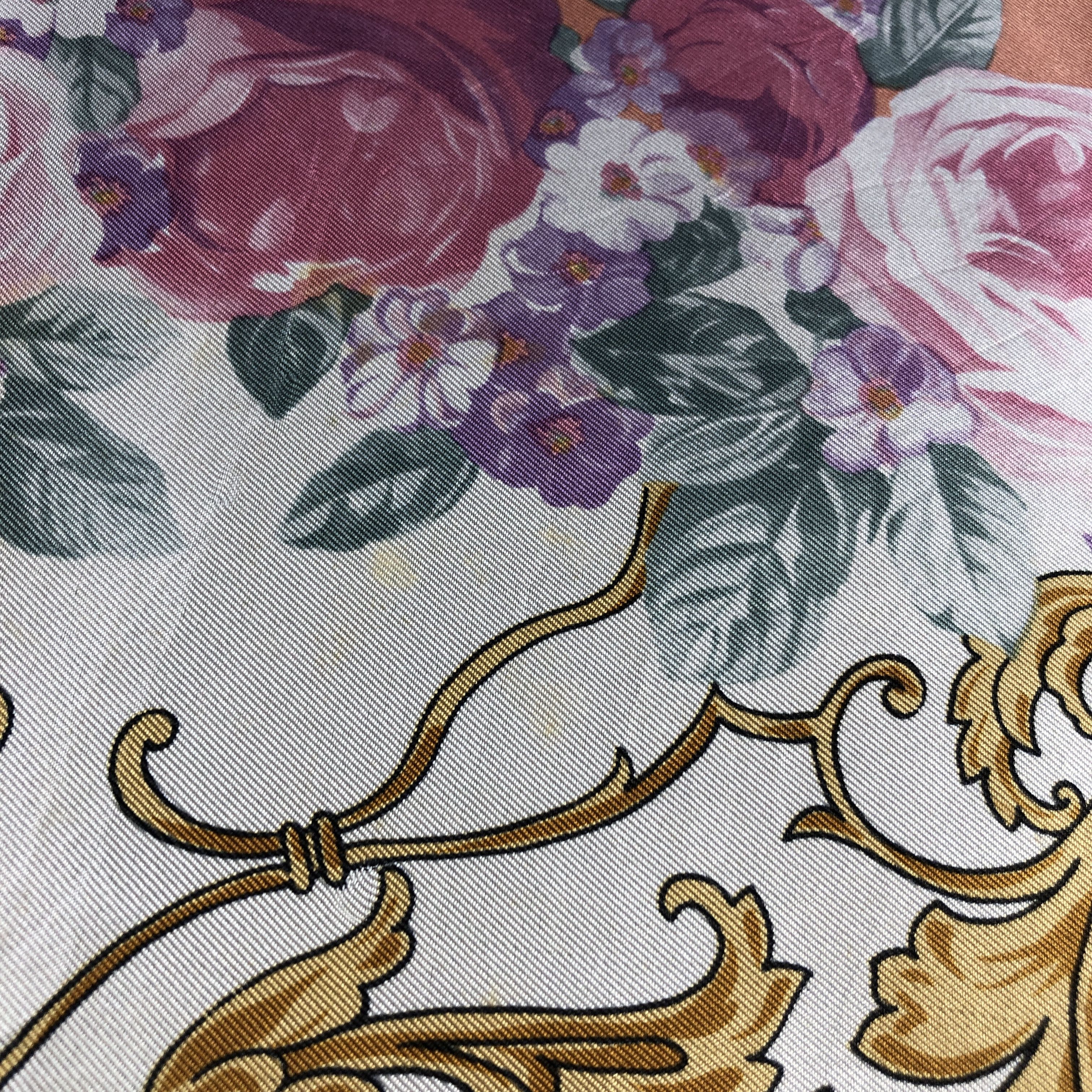 Vintage Vintage Luxury Floral Baroque Silk Scarf M1331 Size ONE SIZE - 9 Thumbnail
