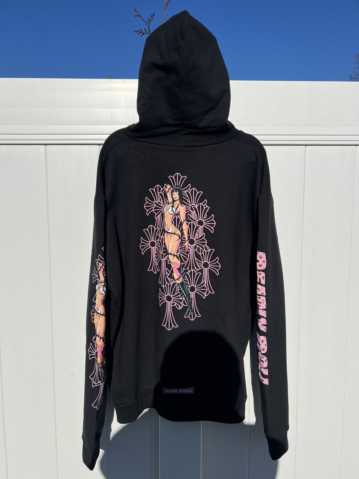 Image of Chrome Hearts Deadly Doll Black Pink Cemetery Zip Hoodie, Men's (Size XL)