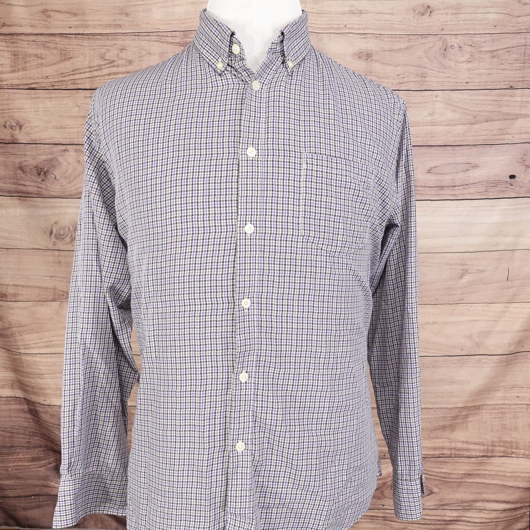 Van Heusen VAN HEUSEN Check Button-Up Shirt Long Sleeve Purple Multicolor Men's L 16-16.5 Size US L / EU 52-54 / 3 - 3 Thumbnail