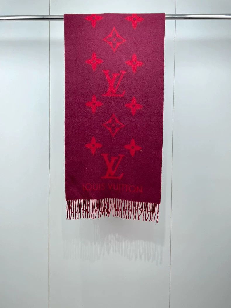 Louis Vuitton Red Old Flower Cashmere Fringed Scarf