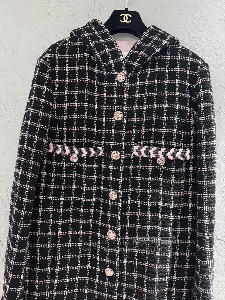 Other Chanel Pink and black plaid glazed button hooded coat Size XS / US 0-2 / IT 36-38 - 2 Thumbnail