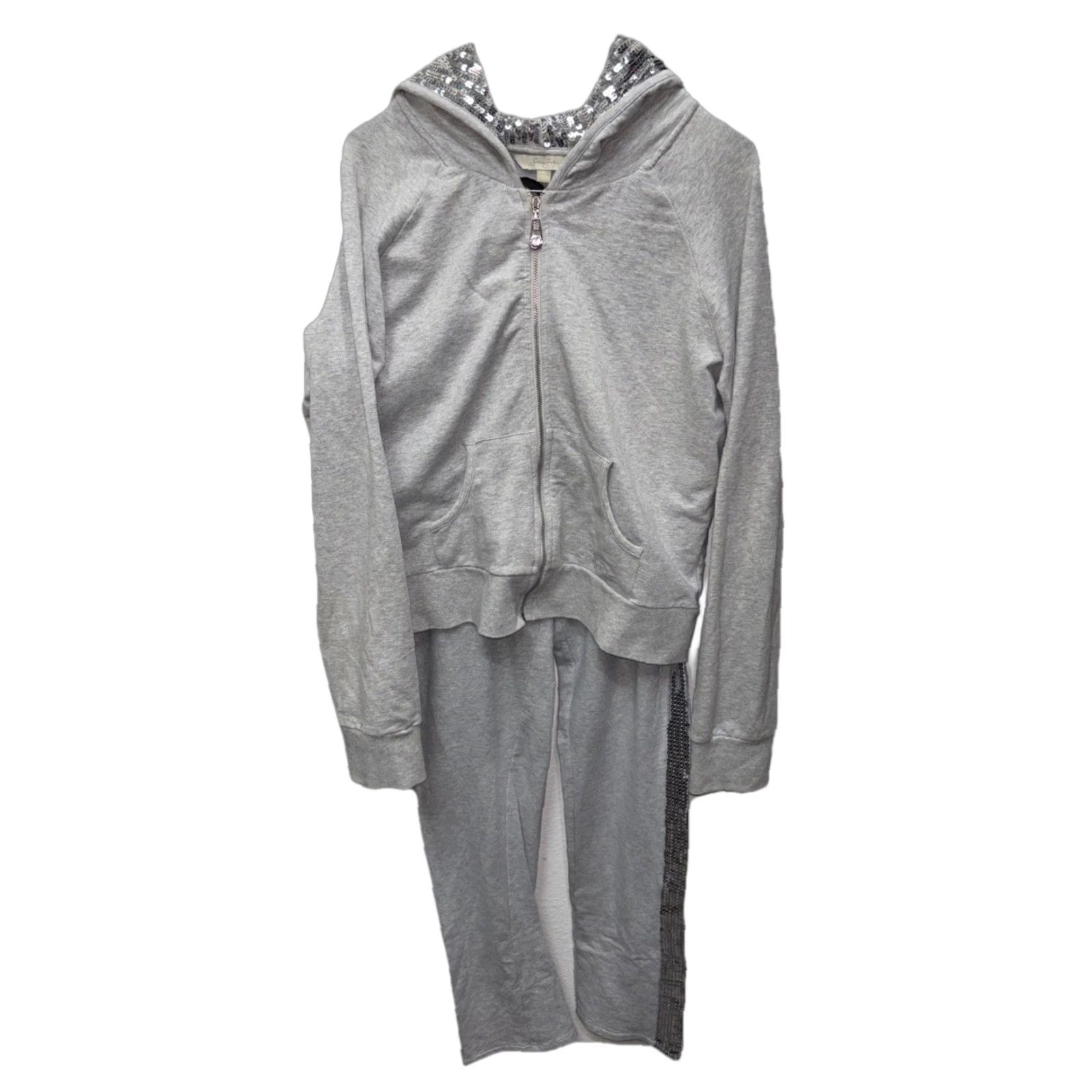 VINTAGE Sean John Women Tracksuit 2 Piece XL Hoodie Gray Cotton Blend Pockets Zip High Neck Sweatset Athletic Women
