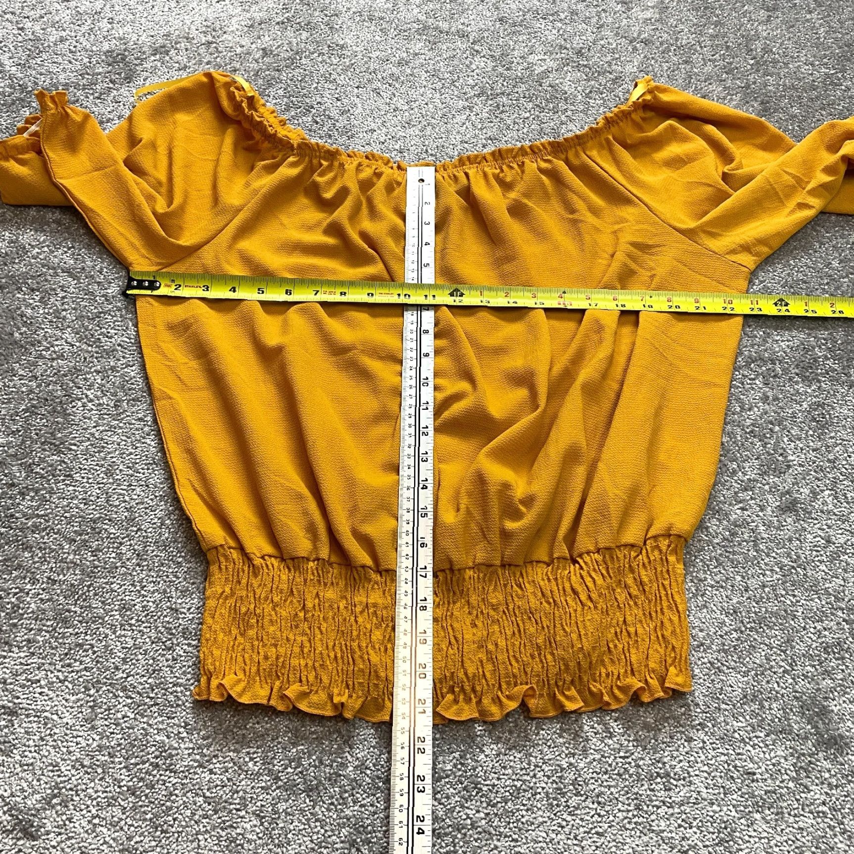 Vintage Unbranded Blouse Peasant Top Womens 3X Yellow Short Sleeve Stretch Off Shoulder Shirt Ladies 3X Yellow Off the Shoulder Blouse Size XXL / US 16-18 / IT 52-54 - 2 Thumbnail
