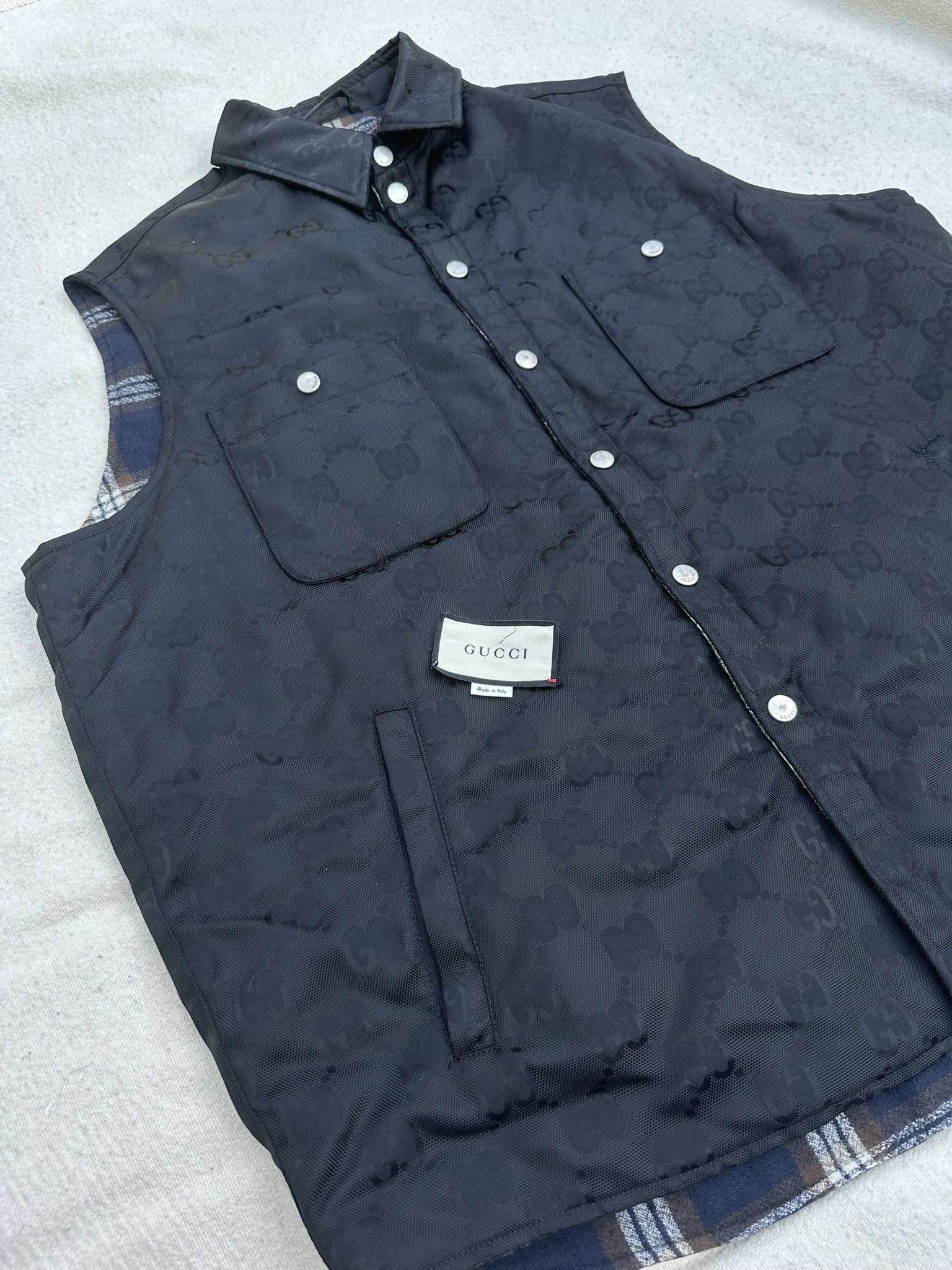 Gucci Gucci Vest Off The Grid Black GG Monogram Jacket Size US L / EU 52-54 / 3 - 3 Thumbnail