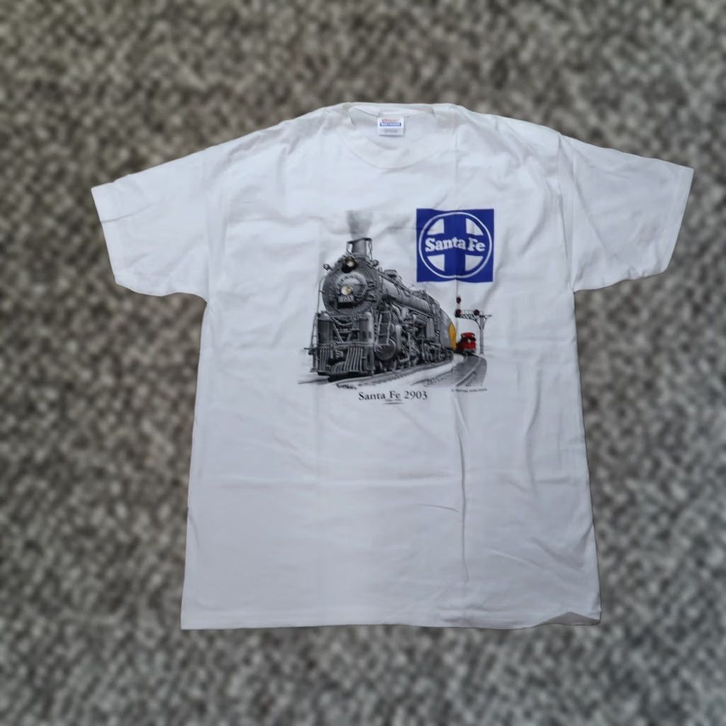 Hanes VINTAGE Hanes Santa Fe Railroad Shirt Mens Large White Short Sleeve 1990s Graphic Tee Size US L / EU 52-54 / 3 - 1 Thumbnail