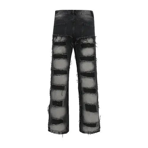Designer × Japanese Brand Y2k streetwear frayed straight jeans trousers with holes Size US 30 / EU 46 - 2 Thumbnail