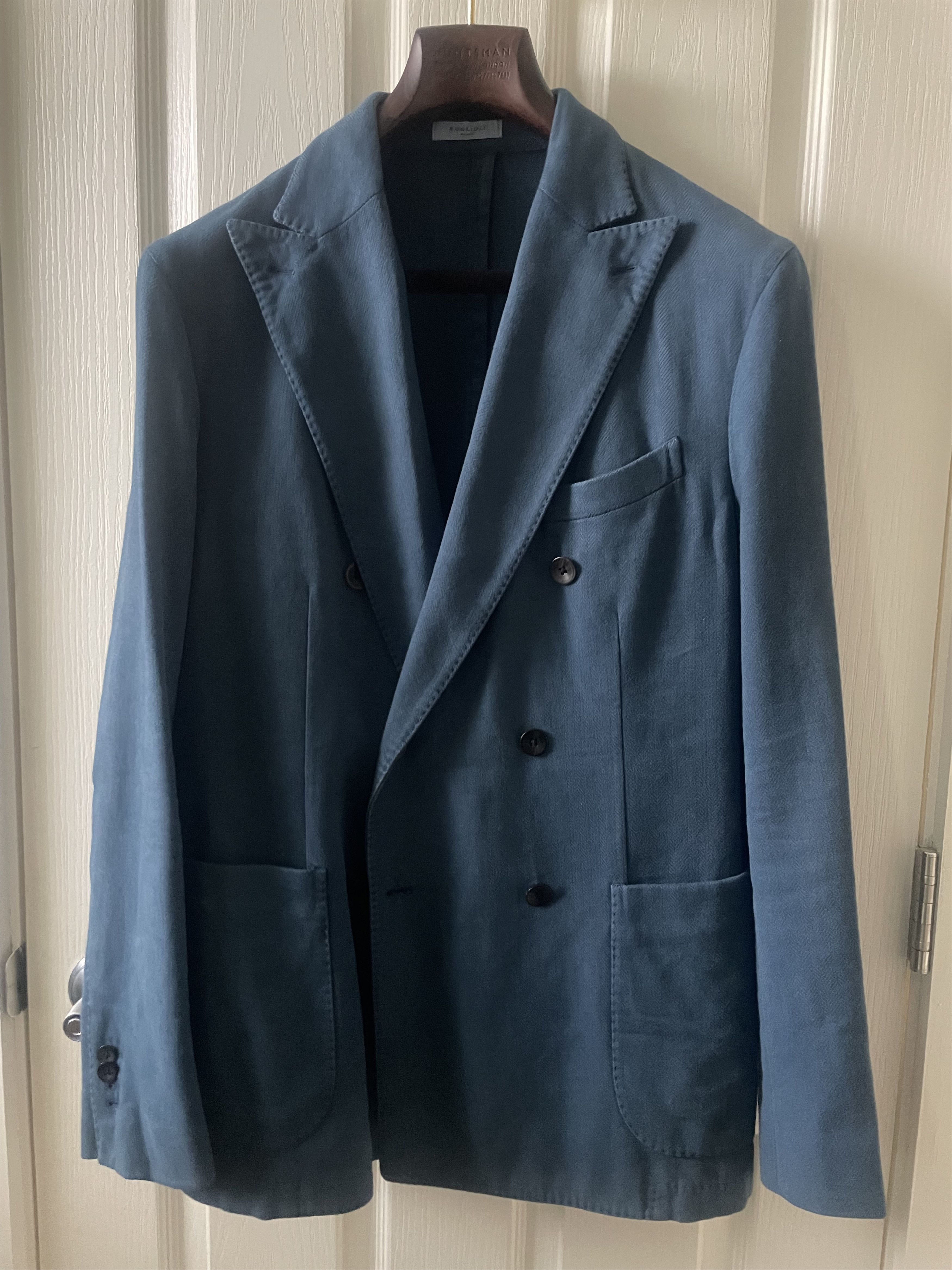 Boglioli Boglioli K-Jacket _ Double-Breasted, Blue Herringbone Cotton Size 40R - 4 Thumbnail